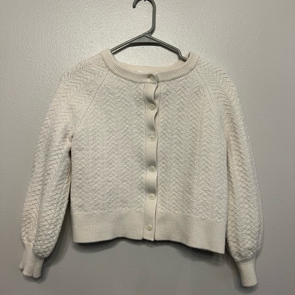 Aritzia Wilfred Merino Wool Womens XL Textured Cream Cropped Cardigan - Picture 1 of 6